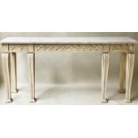 CONSOLE TABLE, rectangular Italian grey painted with vitruvian scroll frieze and grey veined