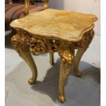 OCCASIONAL TABLE, Louis XV style, the shaped marble top on a carved gilt base, 44cm x 44cm D x