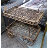 DRINKS TROLLEY, 1970's Italian style rattan and bamboo, 81cm x 51cm x 86cm.