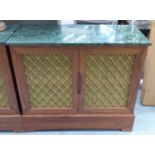 LINLEY STYLE SIDE CABINET, bespoke made, the green marble top over grilled doors, 100cm W x 45cm D x