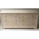 LOW CHEST, French painted and silvered metal mounted with six drawers, 164cm x 74cm H x 47cm.