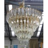 MURANO CHANDELIER, vintage Italian, gilt metal with triedri crystal prism drops (slight faults to