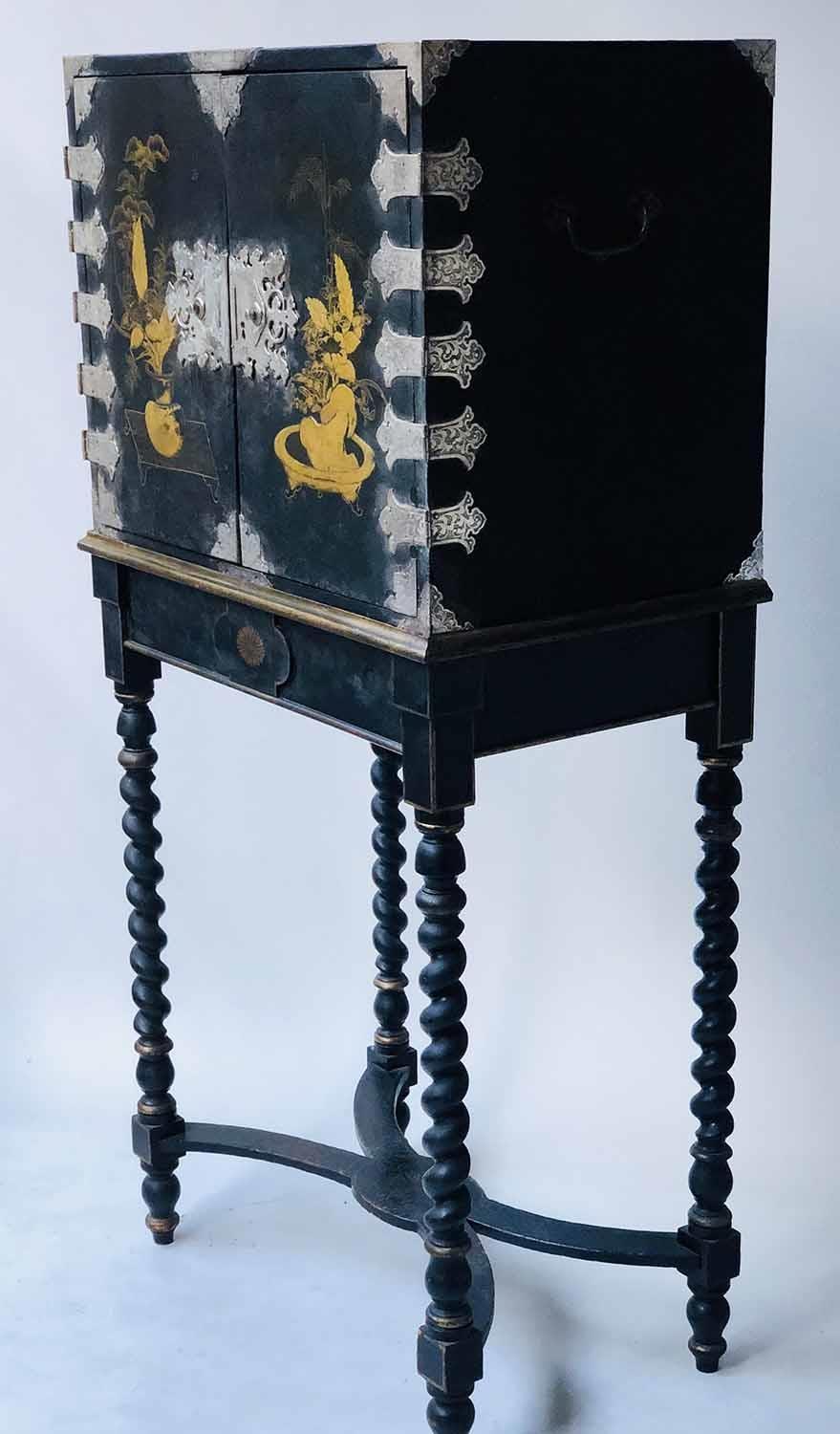 CABINET ON STAND, 18th century Chinese export decorated gilt and black lacquer with two doors - Image 6 of 6