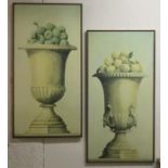 NEOCLASSICAL WALL PANELS, a set of two, large scale prints on boards of urns and fruit, framed,