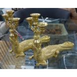 CROCODILE CANDELABRA, a pair, 1970's American style, 44cm H. (2)