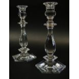 CANDLESTICKS, a pair, Val St Lambert Lafayette pattern, cut crystal, 24cm H. (2)