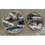 TRAYS, a pair, faux marble with gilt metal handles, 41cm x 39.5cm x 5cm. (2)