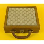 GUCCI VINTAGE GAMING TRAVEL POCKER SET CASE, monogrammed with leather trims and handle, lined in
