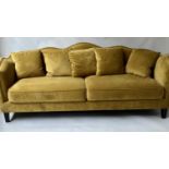 SOFA, Art Deco style mustard velvet with arched back and tapering supports, 220cm W.