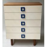 UNIFLEX CHEST, by Gunther Hoffstead, 1960's teak and cream lacquered with five drawers and turned