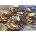 TEA SET, English fine bone china royal Crown Derby Imari tea set, 8 trios milk and sugar.