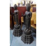 BUDDHAS, a pair, contemporary school bronze studies, 120cm H. (2)