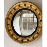 CONVEX MIRROR, Regency style English carved gilt wood with convex plate, ebonised slip and sphere