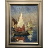 HENE (20th Century Danish School) 'Fishing Boats off Coast', oil on canvas, signed and dated 1964,