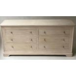 LOW CHEST, French painted and silvered metal mounted with six drawers, 164cm x 74cm H x 47cm.