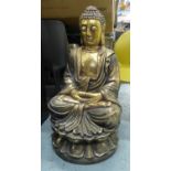 THE SEATED BUDDHA ON LOTUS FLOWER, gilt finish, 95cm H.