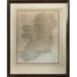 JOHN & CHARLES WALKER (1820-1895) 'Ireland - engraved map', engraving, 40cm x 34cm, framed.
