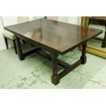 DRAWLEAF REFECTORY TABLE, Jacobean style oak on baluster turned supports, 76cm H x 168cm x 107cm,