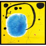 JOAN MIRO Abstract, on silk, 80cm x 83cm, framed and glazed.