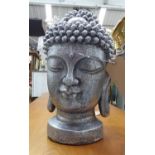 THE HEADS OF BUDDHA, a set of two, silvered finish, 43cm H. (2)
