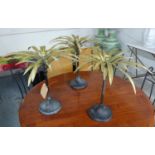 PALM TREE CANDELABRA, a set of three, 45cm H. (3)