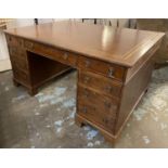 PARTNERS DESK, early 20th century mahogany with tooled leather top above nine drawers opposed by