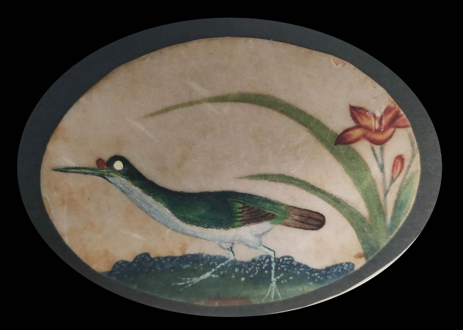 19th CENTURY PERSIAN SCHOOL 'Wood Pecker and Moor Hen', watercolour, two ovals in one frame, 5.5cm x - Image 2 of 3