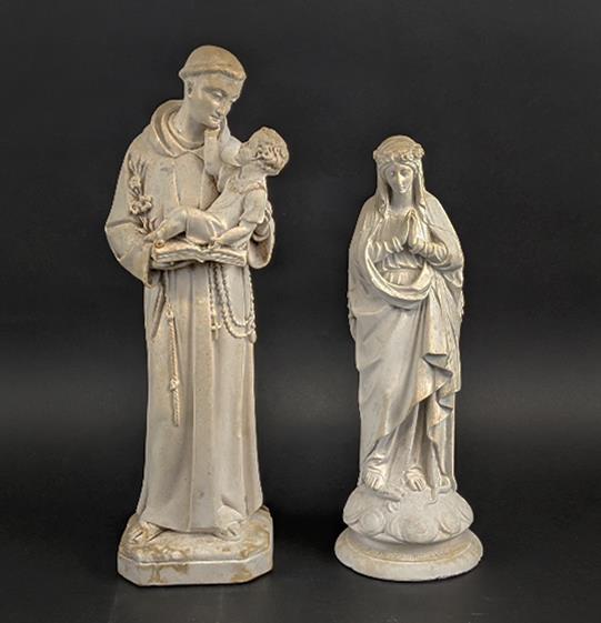 OUR LADY OF IMMACULATE CONCEPTION AND ST ANTHONY, plaster cast icon figures, 43cm at tallest. (