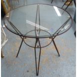 HAIRPIN DESIGN DINING TABLE, 20th century metal and glass, 71cm x 81cm Diam.