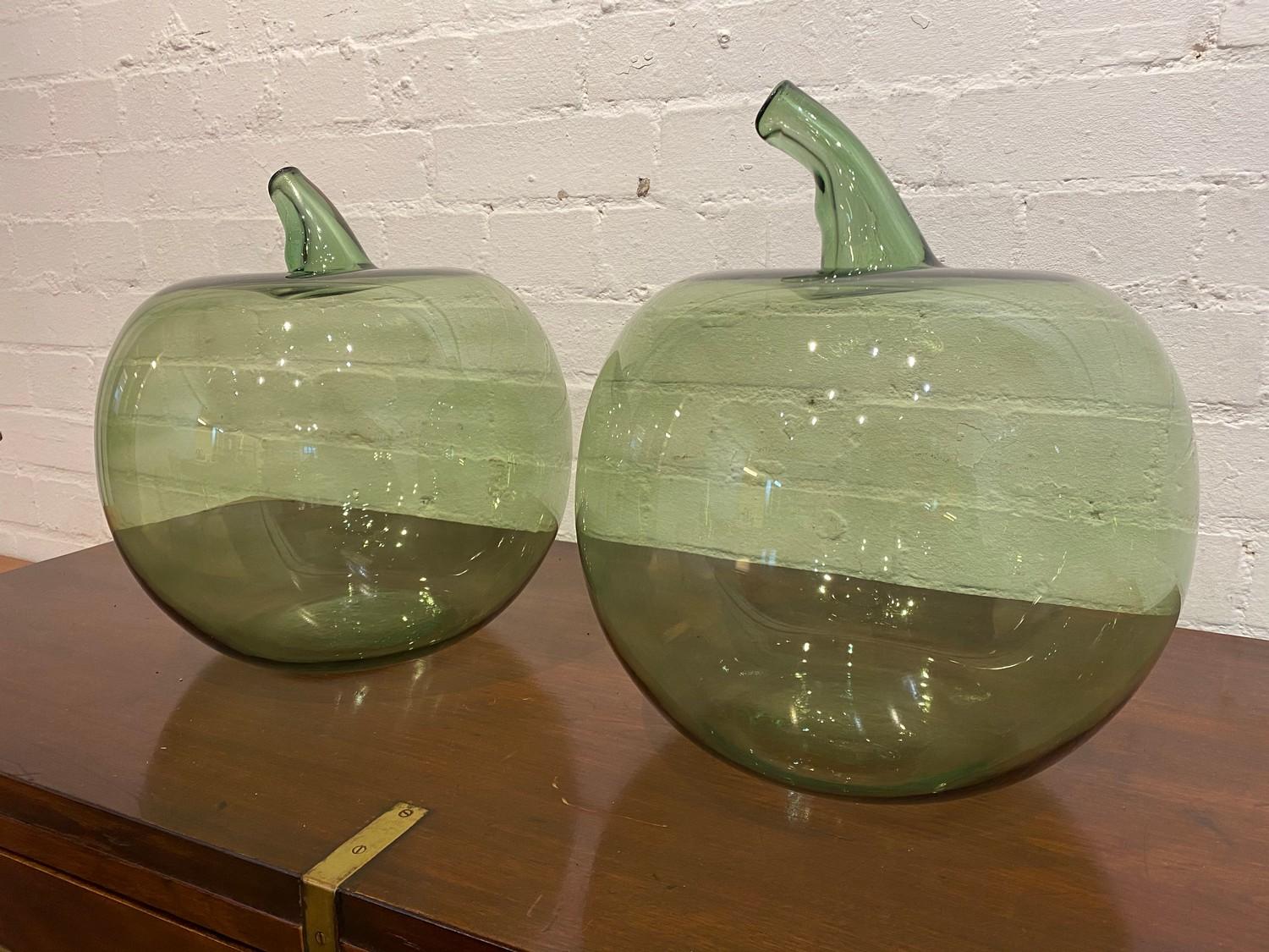 OVERSIZED GLASS APPLES, a pair, Murano style hand blown glass, approx 35cm H x 29cm. (2)