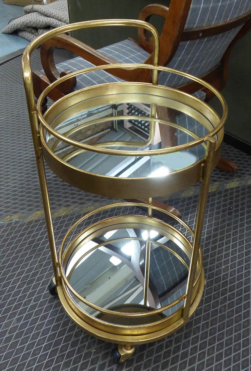 DRINKS TROLLEY, 1960's French style, gilt metal, with two mirrored tiers, 76.5cm H.