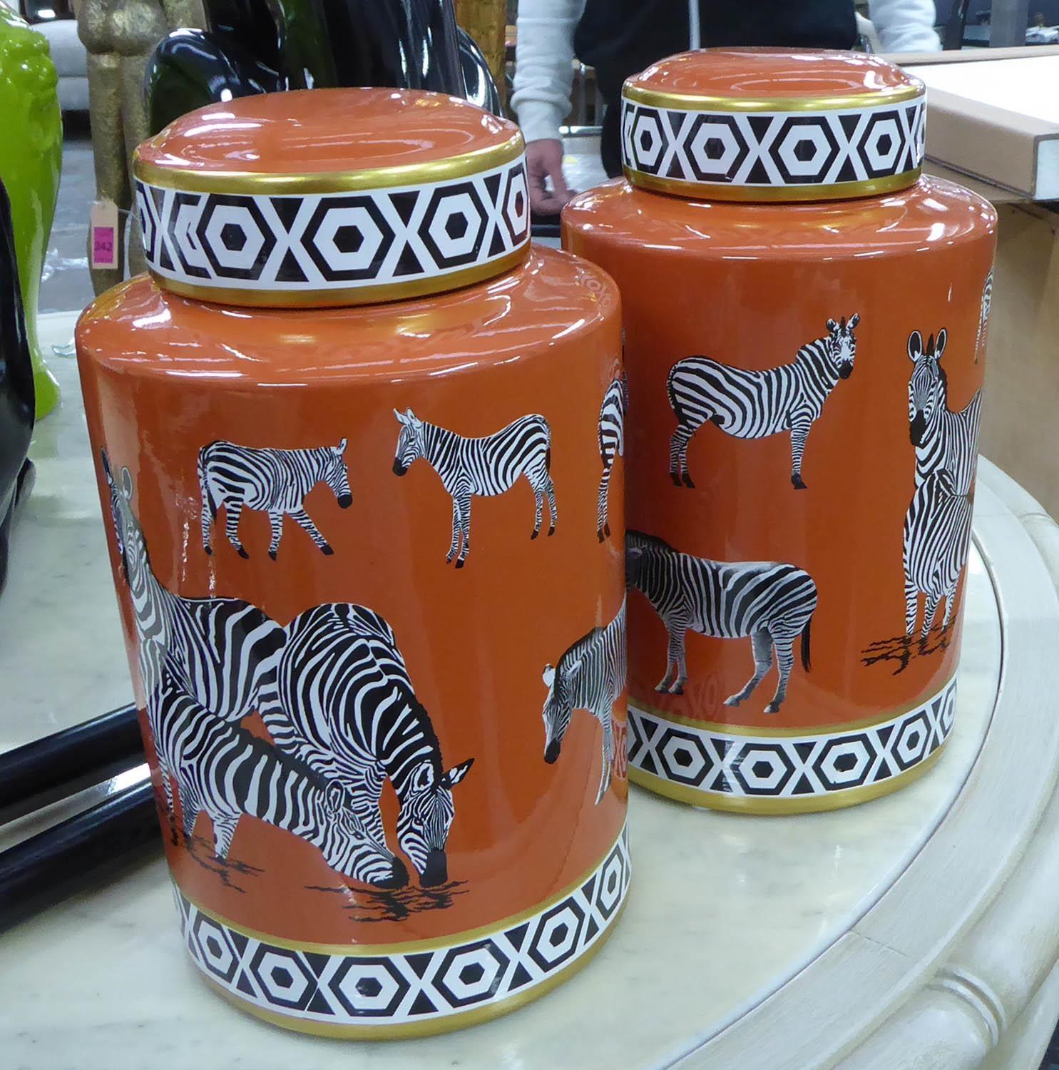 GINGER JARS, a pair, zebra design, 31cm H. (2)