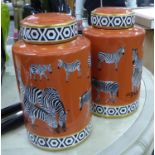 GINGER JARS, a pair, zebra design, 31cm H. (2)