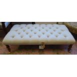 HEARTH STOOL, Victorian style, buttoned neutral upholstered finish, 121cm x 60cm x 35cm.