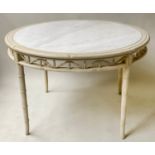 FAUX BAMBOO DINING TABLE, 1930's painted with circular grey veined marble top, 120cm diam x 76cm H.