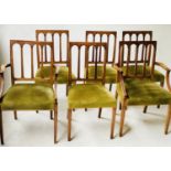 DINING CHAIRS, a set of six, George III design yew wood and ebony lined with green velvet upholstery