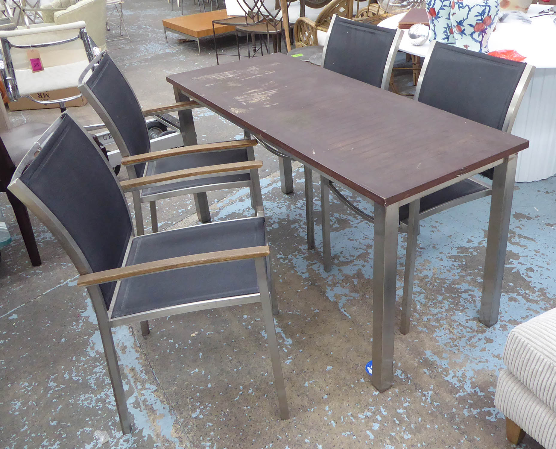 WESTMINSTER GARDEN DINING SET, including table and four chairs, table 150cm x 60cm x 74.5cm. (4) (