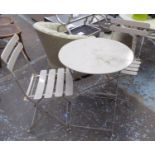 TERRACE DINING SET, French style grey painted metal, folding design, includes two chairs and