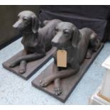 RECUMBENT DOGS, a pair, faux bronze, 81cm x 29cm x 49cm. (2)