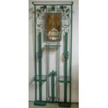 HALL STAND, French Art Deco verdigris painted iron with mirror, marble ledge and rose detail, 71cm W