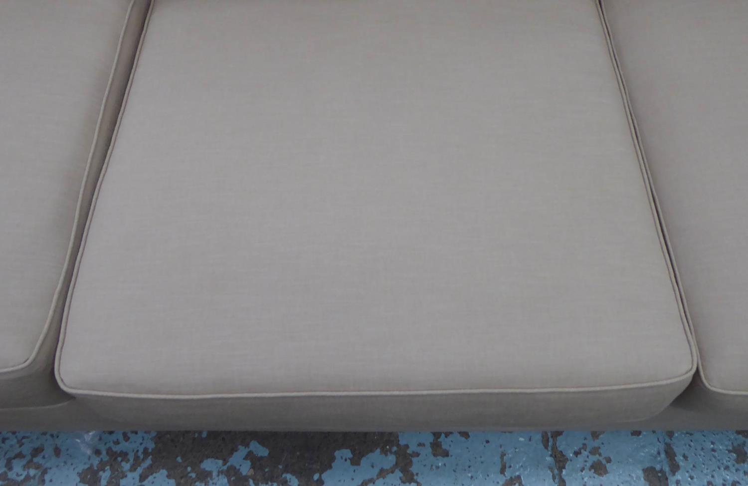 SOFA, contemporary design brown fabric upholstered, ebonised feet, 270cm x 112cm x 82cm. - Image 2 of 3