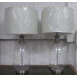 TABLE LAMPS, a pair, contemporary design, with ivory shades, 73cm H (2)