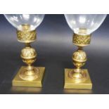 VAUGHAN 'REGENCY' STORM LANTERNS, a pair brass with glass shades, 40cm H. (2)