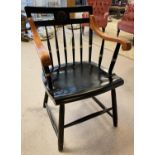 NICHOLS AND STONE CO HARVARD UNIVERSITY ARMCHAIR, ebonised and birch with incised makers mark