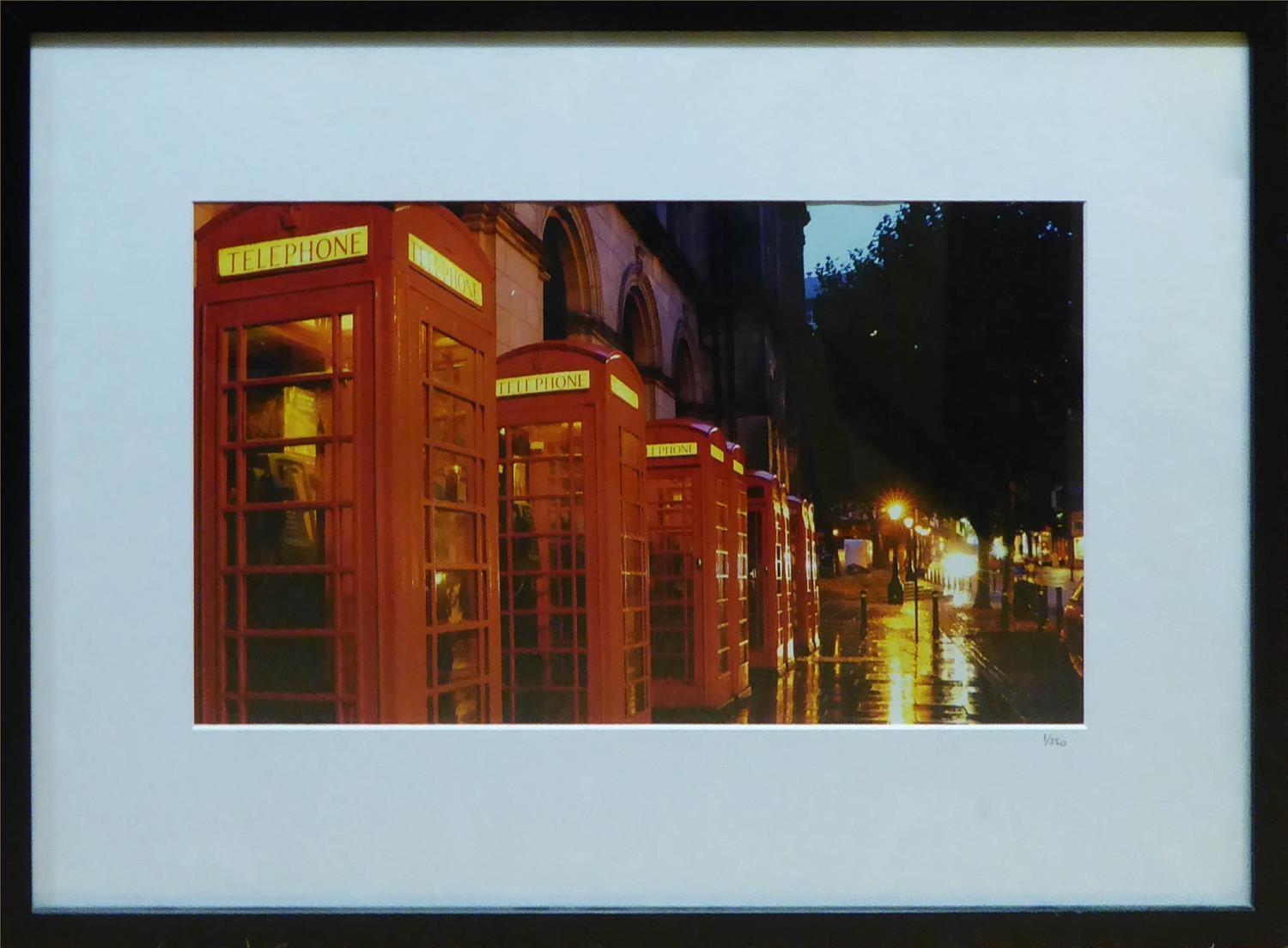 LUKE RICHARDS 'Telephone Boxes', photoprint, numbered 1/350, 30cm x 55cm, framed and glazed.