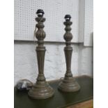 TABLE LAMPS, a pair, turned columns, aged finish, 57.5cm H. (2)