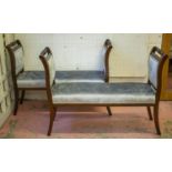 WINDOW SEATS, a pair, part Victorian mahogany, adapted in silvered velvet, 117cm x 41cm. (2)