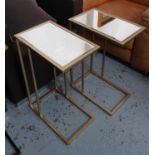 SIDE TABLES, a pair, 1960's French style, gilt metal, mirrored tops, 40cm x 25cm x 60cm. (2)