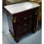 COMMODE, in the French Empire style, gilt metal mounts, marble top and three drawers, 66cm x 44cm