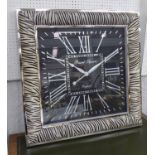 WALL CLOCK, over sized design with faux zebra skin frame, 81.5cm x 81.5cm.